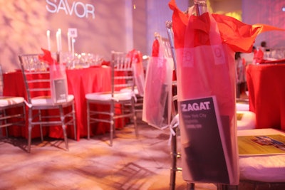 Gift bags hanging from each chair contained the newest edition of the New York Zagat guide.
