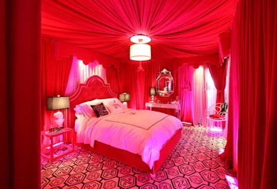 Copious fabric draped Barbie's bedroom.