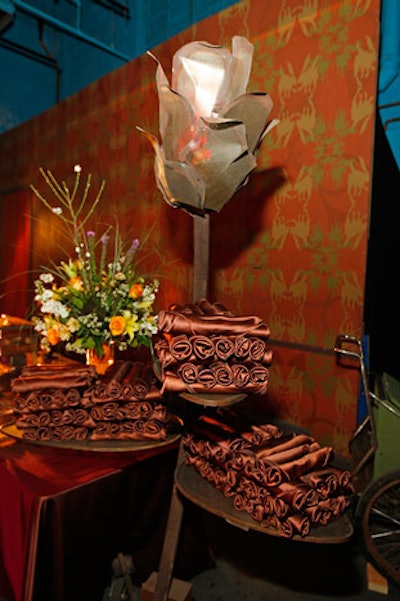 At Finesse Cuisine's buffet, guests plucked napkins off a sculpture that resembled a rose.