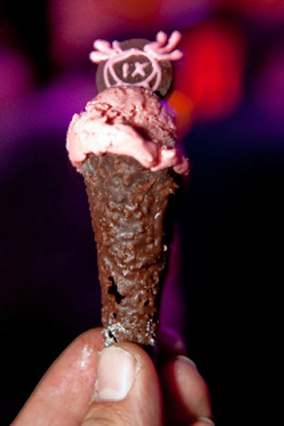 Servers handed out mini pink ice cream cones, infused with 1X vodka and topped with the 1X logo.