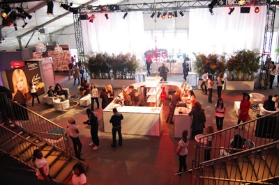 The view from the V.I.P. lounge on the mezzanine level overlooks the area inside the main tent known as the fashion environment.