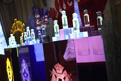 Sisley designers displayed the new products on three metallic pedestals that each represented one of the fragrances.