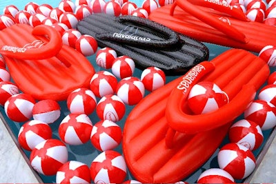 New York's Relevent Group created branded beach balls and flip-flop-shaped inflatable rafts for the pool party.