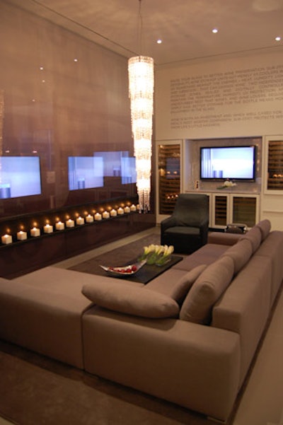 Minotti furniture and a Lolli e Memmoli chandelier fills the lounge, which showcases Sub-Zero wine refrigerators.