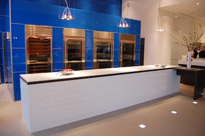 Blue glass highlights the area of the showroom where Sub-Zero's refrigeration line is displayed.