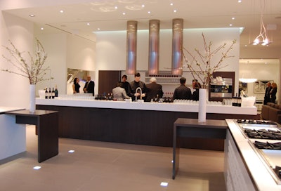 Elaine Cecconi of Cecconi Simone Inc. designed the 4,000-square-foot fire-and-ice themed space to showcase appliances from Sub-Zero and Wolf.