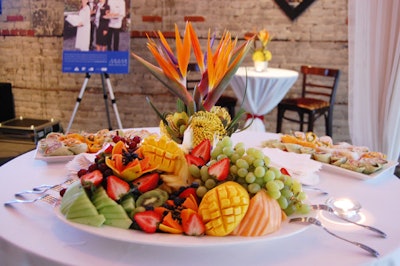 Fruit platters fit in with the reception's tropical theme.