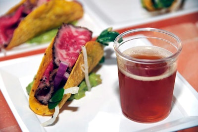 David Burke's Primehouse chef Rick Gresh prepared a Mexican dish: dry-aged sirloin tacos served with a shot of beer.