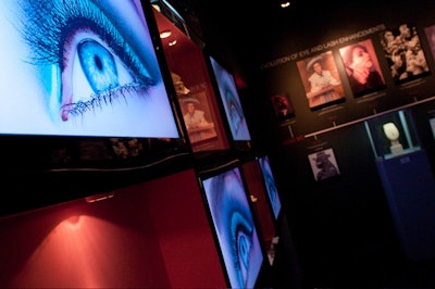 An exhibit in one room of the party space concerned the history of eye enhancements and products.