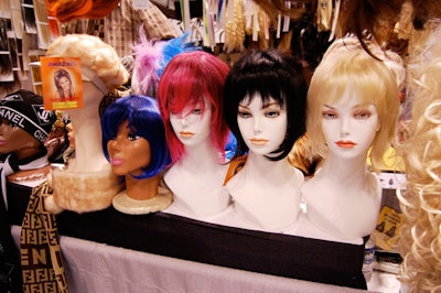 Offerings on the trade show floor included blue and pink wigs.