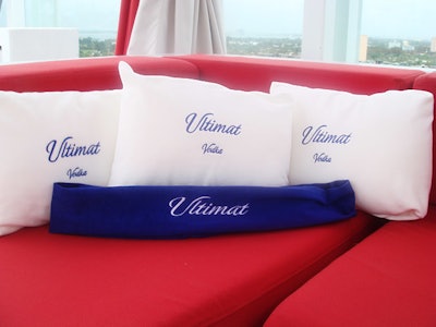 Ultimat Vodka-branded pillows lined the cabanas at the Gansevoort South's rooftop pool for the liquor's launch party on Wednesday night and during Thursday's MoodSwing360 concert series. The pillows, intended for display through Saturday, had to be removed late Thursday afternoon due to high winds.