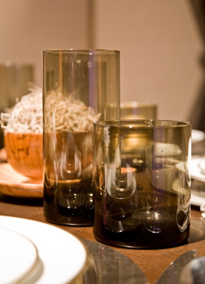 Campion Platt's table for Architectural Digest included smoky-colored tumblers.