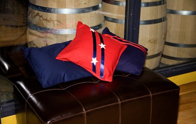Artfool made red and blue pillows that were scattered around the seating areas.
