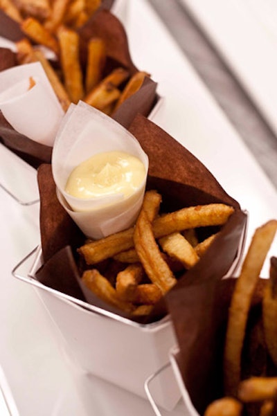 A.G.O. executive chef Anne Yarymowich's selection of hors d'oeuvres included French fries served with mayonnaise and ketchup.