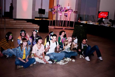 A group dressed as hippies conducted a sit-in on the floor just inside Walker Court.