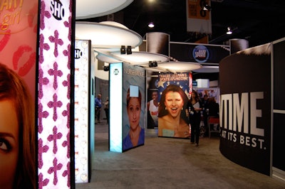 Showtime's dramatic display included uplit billboard images of the network's shows.