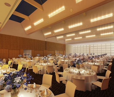 The hotel's largest event space is the Great Room, a 4,140-square-foot ballroom that can be divided into two smaller areas.