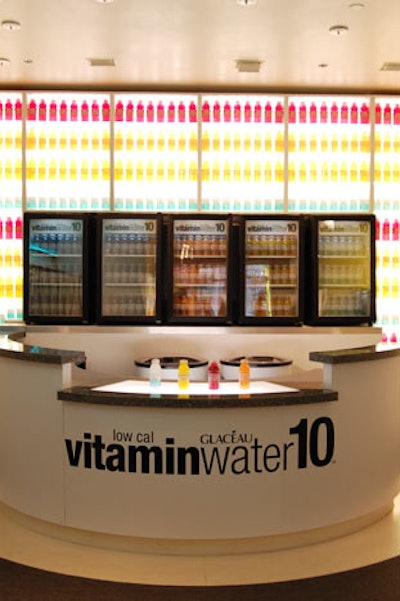 Producers decided to segregate the flavors of VitaminWater10, giving the displays the same color uniformity as the different sections of the room.