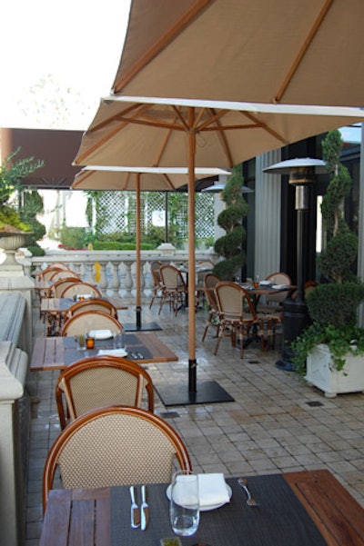 The outdoor space at BLT Steak runs along Sunset Boulevard.