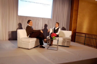 CS style editor Graham Kostic conducted a 15-minute Q&A with Mizrahi on a stage set with two white couches.