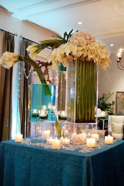 Flourish Designs and Events' five-foot-tall arrangement of white calla lilies and cymbidium orchids was the focal point of the cocktail area.