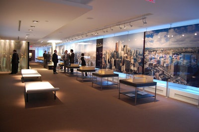 Oversize images of the city skyline—views residents will have from suites at the Shangri-La Toronto—decorate the presentation centre.