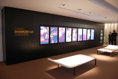 A video wall displays images from Shangri-La hotels in other cities, including the new hotel in Vancouver.