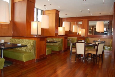 In the rear of Fire & Sage, a semiprivate space accommodates 50 for receptions.