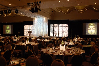 Paradigm Events projected images of tree branches onto Shoji screens on the stage for the benefit, which adopted a 'Zen Garden' theme.