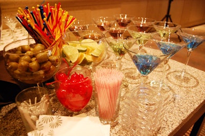 A hotel bartender made colourful martinis with names like Blue Sky and Red Lotus.