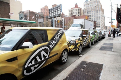 Forty Kias lined the streets from the Javits Center to Exit Art, ushering guests to the party, and promising a free lift to their next destination.