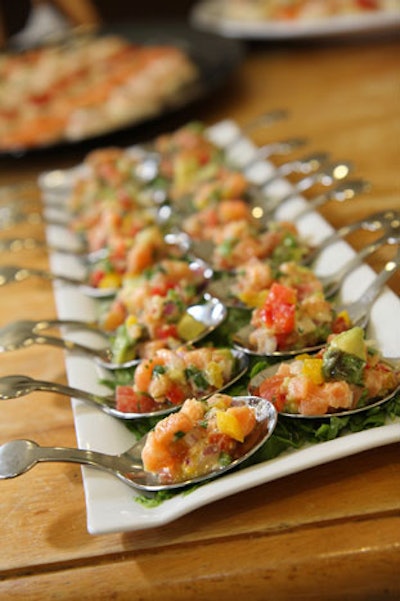 Waiters passed appetizer spoons with mounds of ceviche.