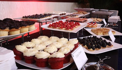 Dessert stations featured red velvet cupcakes and mini fruit tarts.