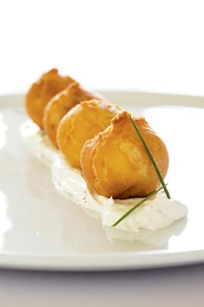 Hors D'oeuvres Scrimp: Braised beef beignet with horseradish and chives, $1.75 per person, from Food for Thought