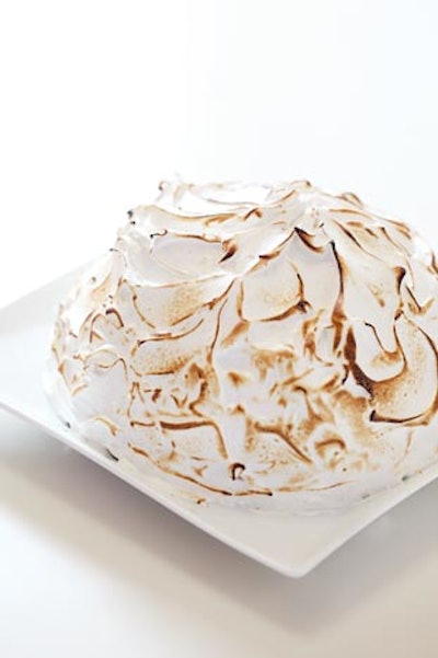 Dessert Splurge: Individual baked Alaska with Sonoma honey-vanilla ice cream, raspberry sorbet, and cognac crème anglaise; $12.50 per person, from Kathleen Sacchi the Fine Art of Catering and Events in Los Angeles