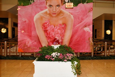 Oversize signage calls attention to a peony garden devoted to sponsor HP.