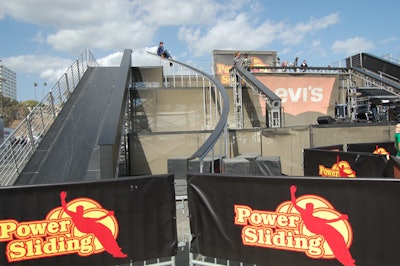 A parking lot next to the Santa Monica Pier served as the event's windy seaside venue.