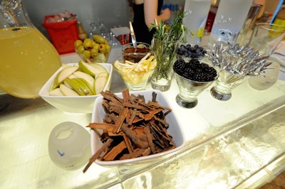 Martini glasses filled with garnishes topped the bar where servers offered Fallen Angel and Grey Goose martinis.