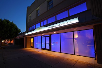 Windows illuminated with blue lights make the space pop from the outside.