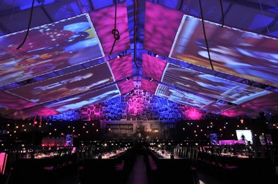 Spanning a parking lot beside the theater, Partytime Productions' tent housed a sit-down dinner for about 550 guests.