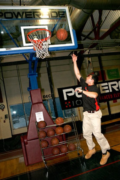 One of the four challenges was designed to test the free-throw skills of participants inside the basketball court at Chelsea Piers.