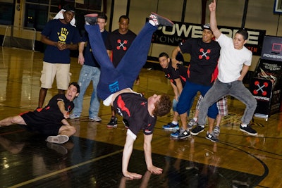 Break-dancers from 5 Crew Dynasty entertained the crowd waiting for Joba Chamberlain.