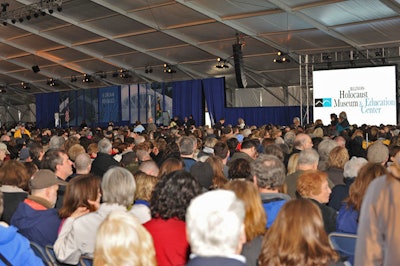 The main tent, where Clinton spoke, had a seating capacity of about 8,500. There was also an overflow tent for the remaining 5,000 guests.