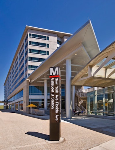 The New York Avenue Metro station is adjacent to the hotel entrance.