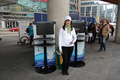 Passersby could use one of four computer terminals to take the Filter for Good pledge to help reduce bottled water waste by switching to Brita filtered water.