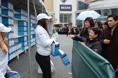 Brita handed out 3,600 water filters during the afternoon promotion at Yonge-Dundas Square.