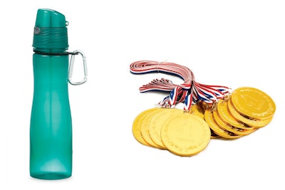 Chocolate gold medals from Honest Foods and BPA-free water bottles from Identity-Links