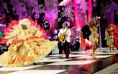 The samba parade featured performers dressed in elaborate costumes shipped to Toronto from Carnival in Rio de Janeiro.