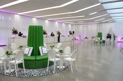 Contemporary Furniture Rentals supplied green and purple decor, a nod to event sponsor Telus, for the cocktail lounge.