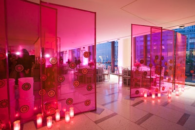 A translucent pink divider separated the V.I.P. dining section from the rest of the reception.